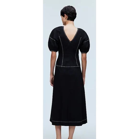 Madewell Puff-Sleeve Drop-Waist Midi Dress Size 00 NWT - Picture 4 of 7